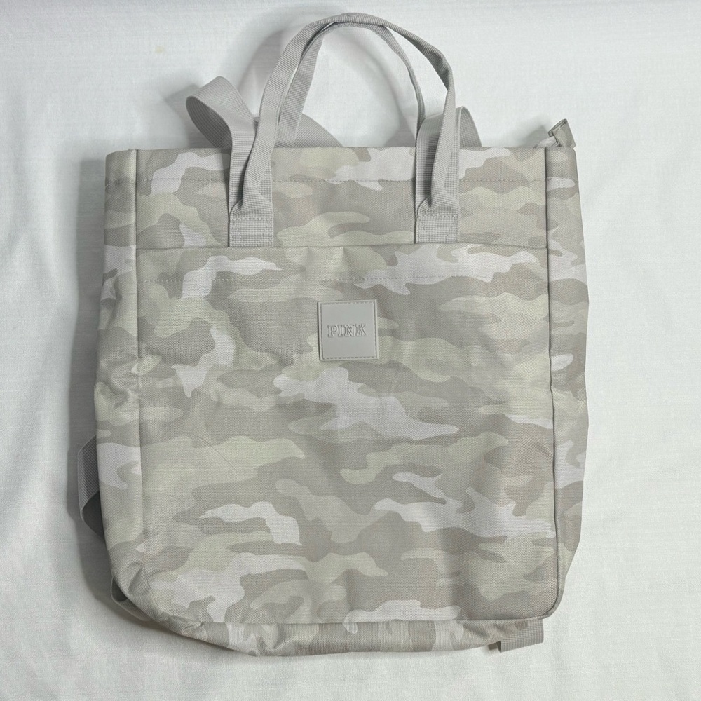 Victoria’s Secret “PINK” Gray Double Platinum Camo Convertible Backpack Tote Bag